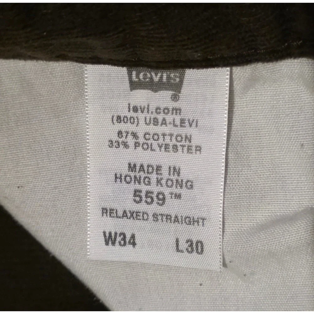 Vintage Levis 559 Relaxed Straight Pants‎ Mens 34x30 Brown Excellent Corduroy